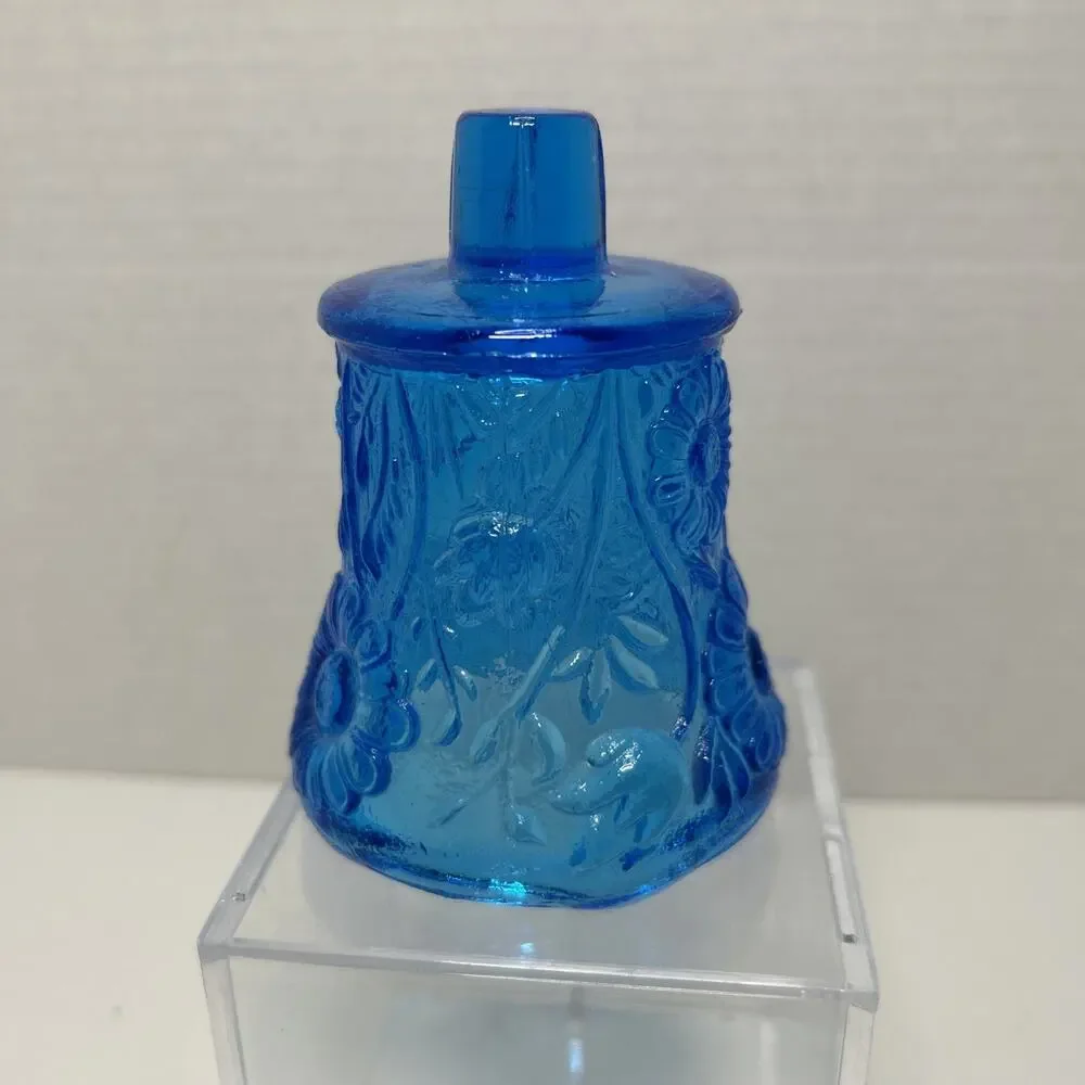 MCM Blue Glass Pegged Cup Votive Sconce Candle Holder Floral Daisy Tulip